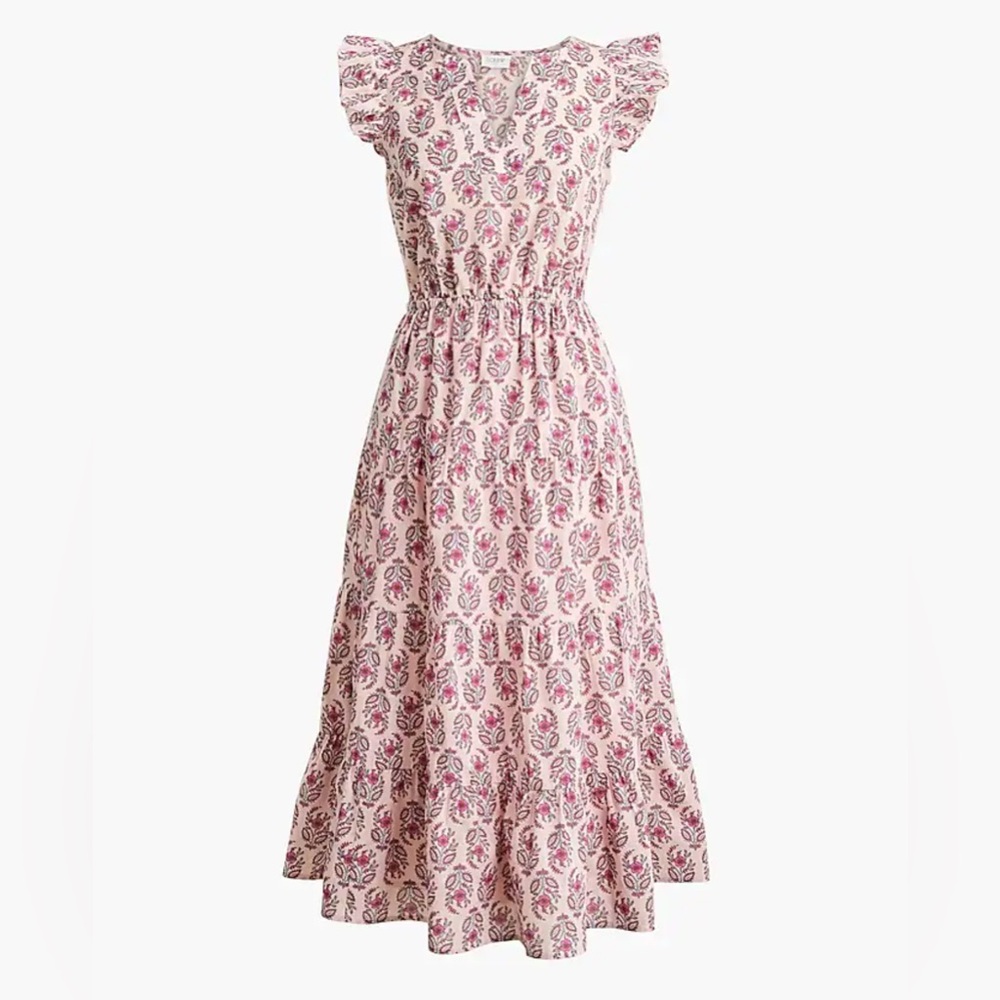 J. Crew Ruffle Sleeve Midi Dress Tiered Size 2